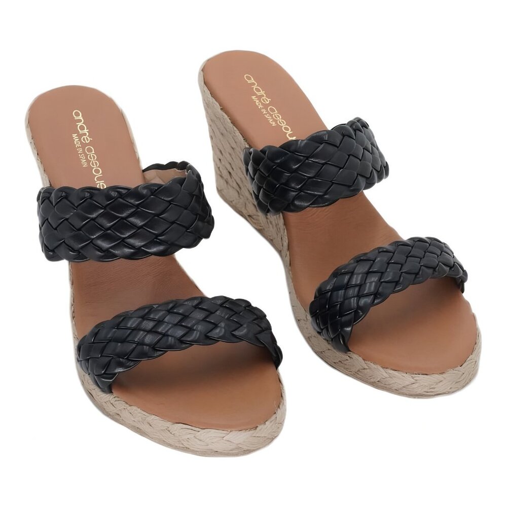 Andre Assous Nolita Braided Espadrille Wedge Sandals Black US 9.5 EU 40